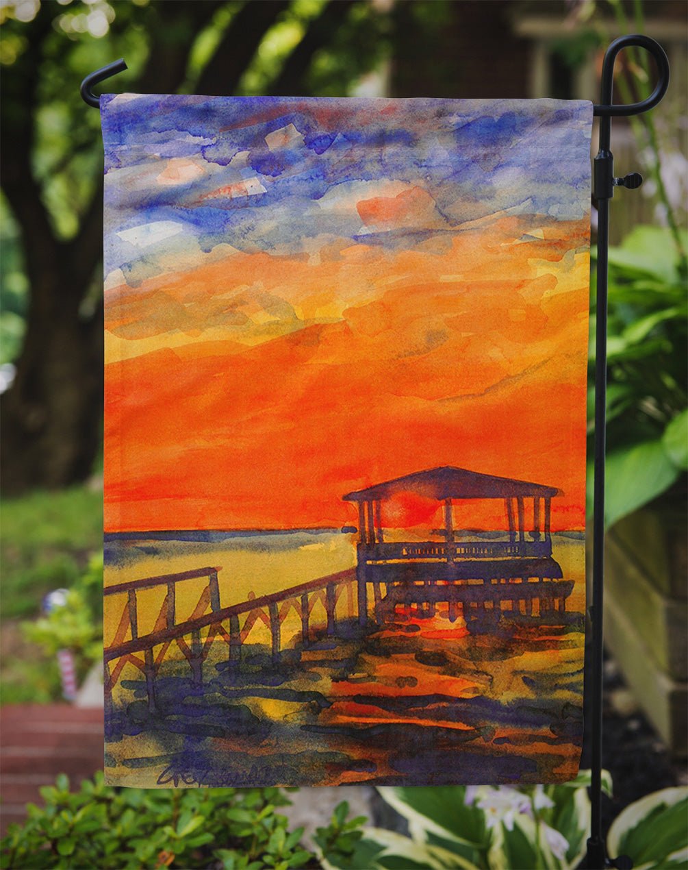Sunset from the Dock at the pier Garden Flag – Decorative Outdoor Yard Flag - Che Cose Belle
