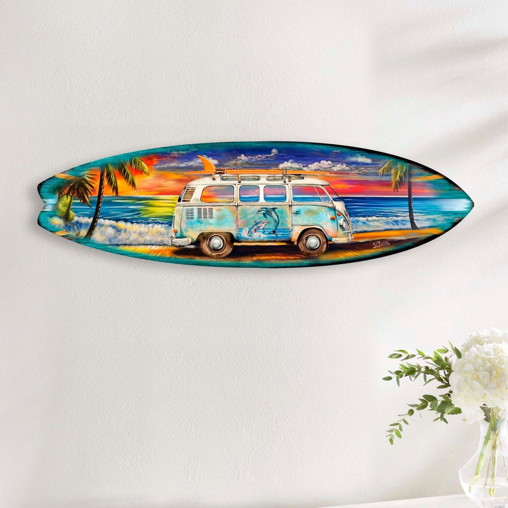 Surf Van at the Beach Surfboard Coastal Wall Art by G. DeBrekht - Coastal Holiday Decor - 8490120-2HS - Che Cose Belle