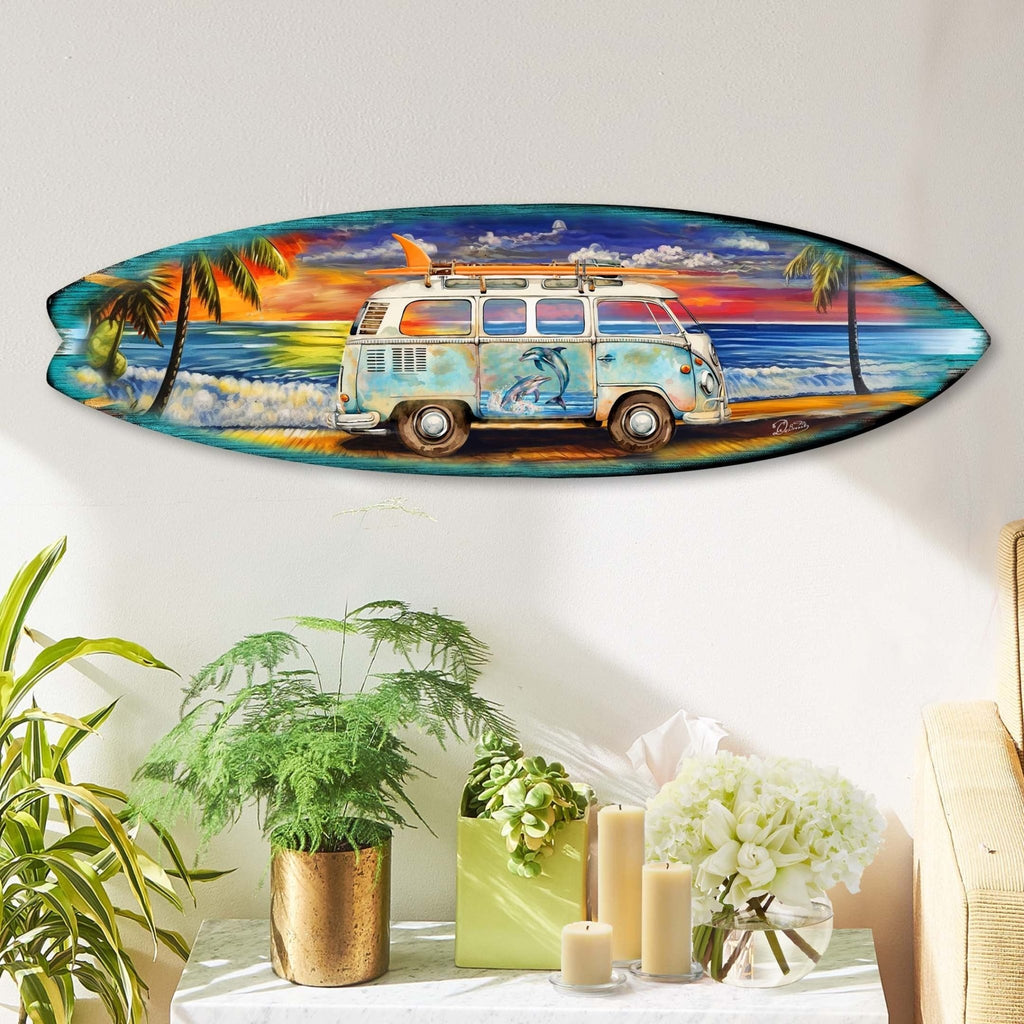 Surf Van at the Beach Surfboard Coastal Wall Art by G. DeBrekht - Coastal Holiday Decor - 8490120-2HS - Che Cose Belle