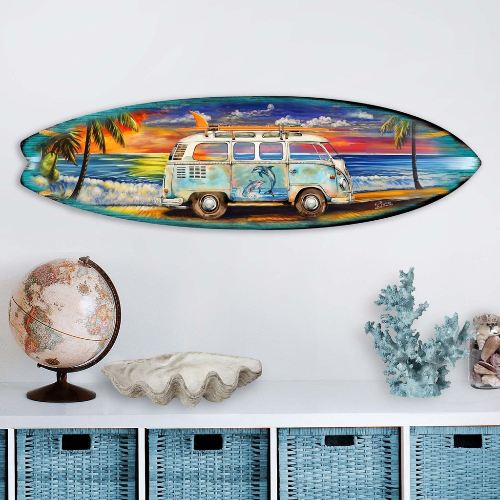 Surf Van at the Beach Surfboard Coastal Wall Art by G. DeBrekht - Coastal Holiday Decor - 8490120-2HS - Che Cose Belle
