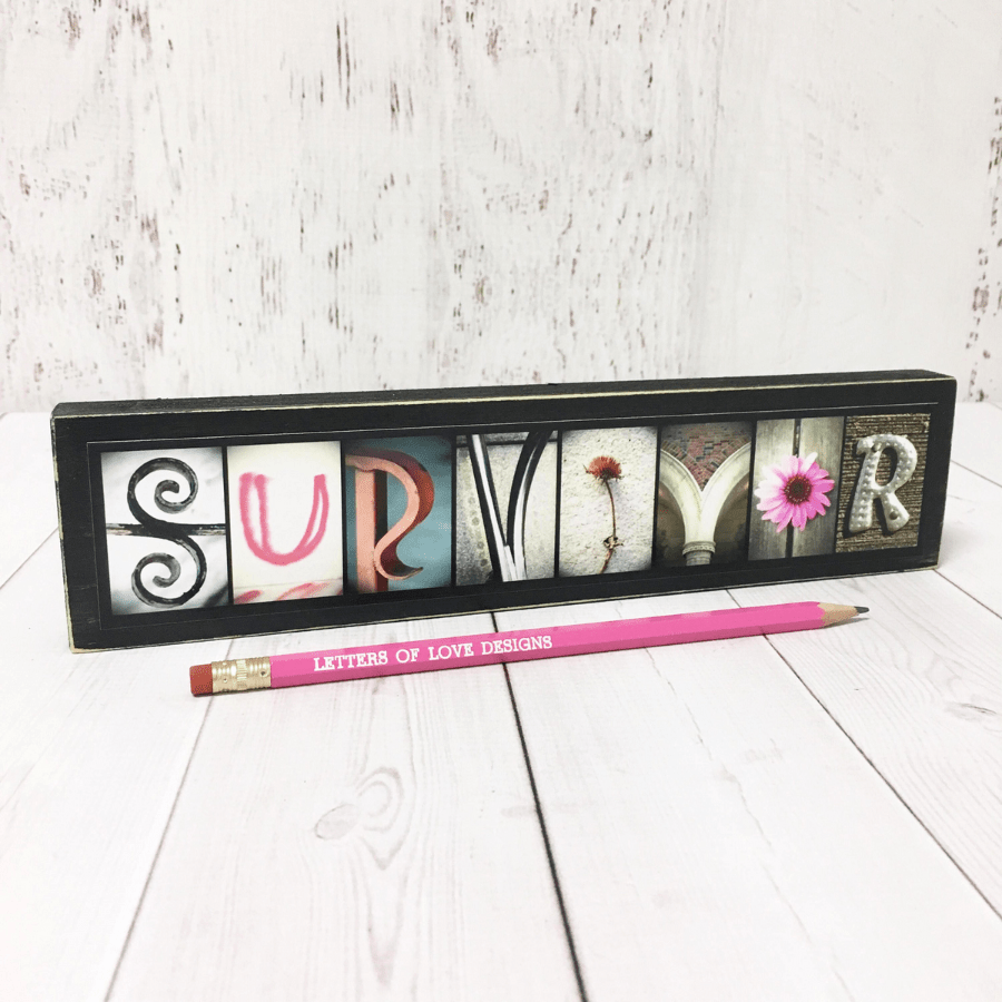 Survivor Word Block | 6.5" x 1.5" x 1" | Letters of Love Designs - Che Cose Belle
