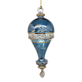 Clear Etched Blown Glass Hot Air Balloon - Blue