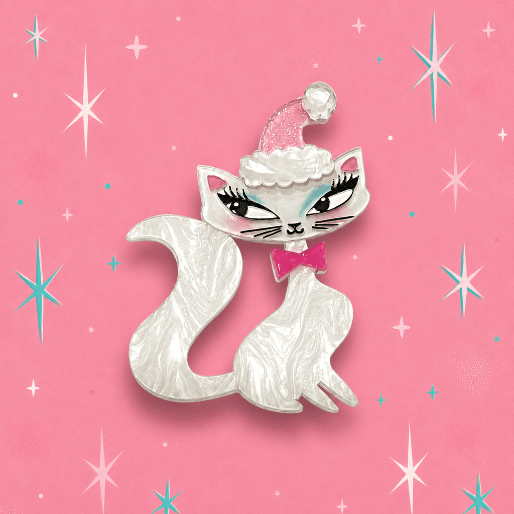 Swanky Pinkmas Kitty Brooch by Miss Fluff x Lipstick & Chrome - Che Cose Belle