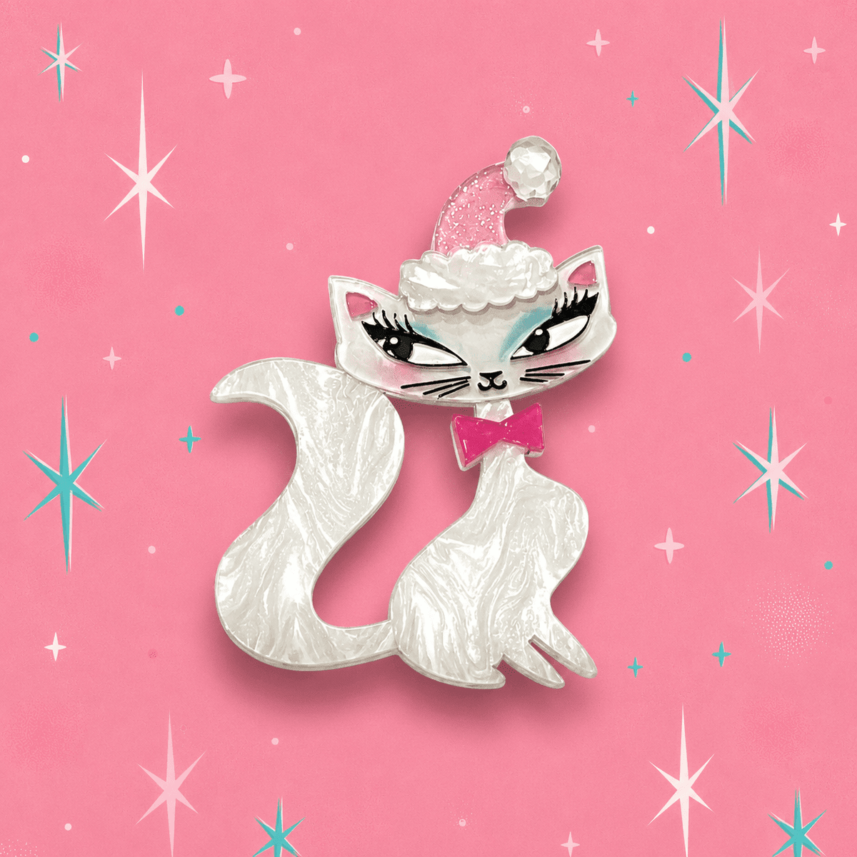 Swanky Pinkmas Kitty Brooch by Miss Fluff x Lipstick & Chrome - Che Cose Belle