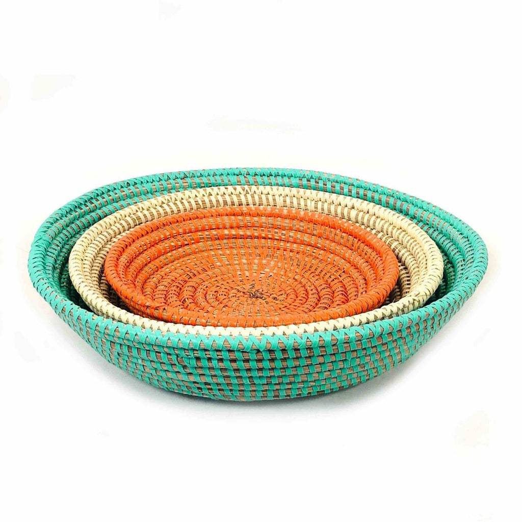 Tabletop Basket Bowl Set - Orange/ Turquoise/ White - Che Cose Belle