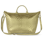 Italian Genuine Basketweave-Embossed Metallic Suede Top-Handle Bag | Treviso