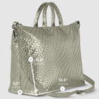 Italian Genuine Basketweave-Embossed Metallic Suede Top-Handle Bag | Treviso