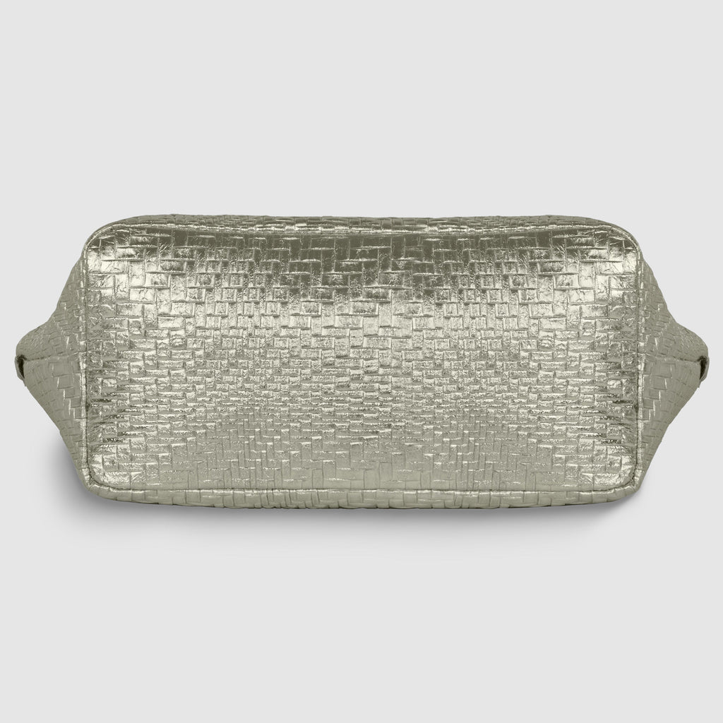 Italian Genuine Basketweave-Embossed Metallic Suede Top-Handle Bag | Treviso