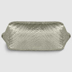 Italian Genuine Basketweave-Embossed Metallic Suede Top-Handle Bag | Treviso