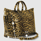 Italian Genuine Leopard-Print Metallic Suede Top-Handle Bag | Rimini