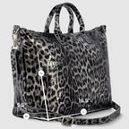 Italian Genuine Leopard-Print Metallic Suede Top-Handle Bag | Rimini
