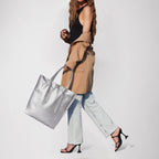 Italian Genuine Metallic Calf Leather Tote Bag 201718
