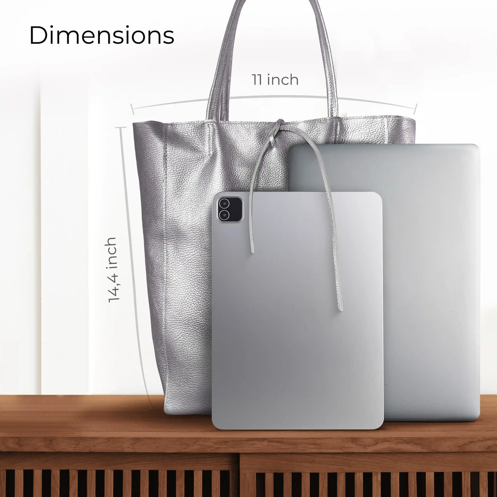 Italian Genuine Metallic Calf Leather Tote Bag 201718