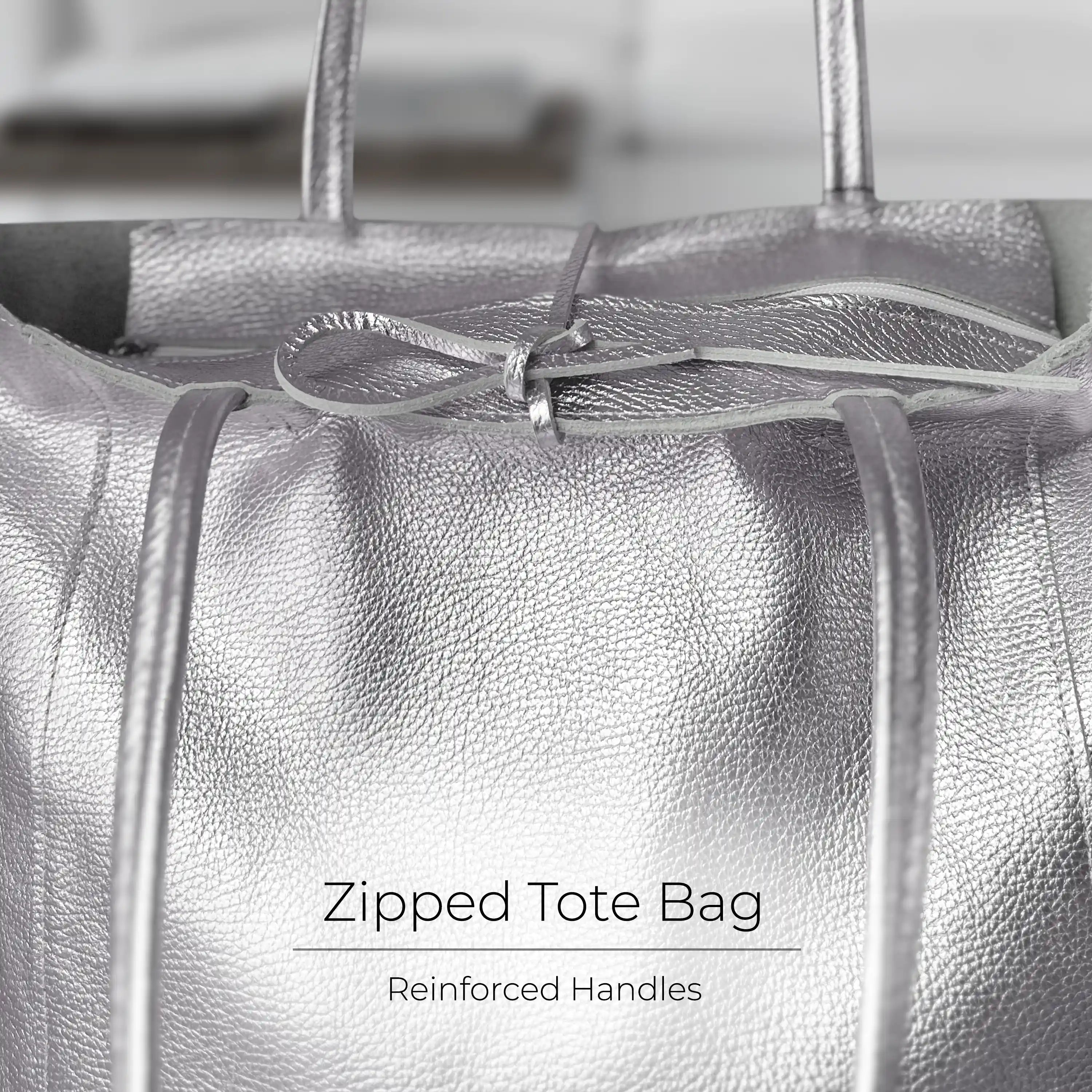 Italian Genuine Metallic Calf Leather Tote Bag 201718