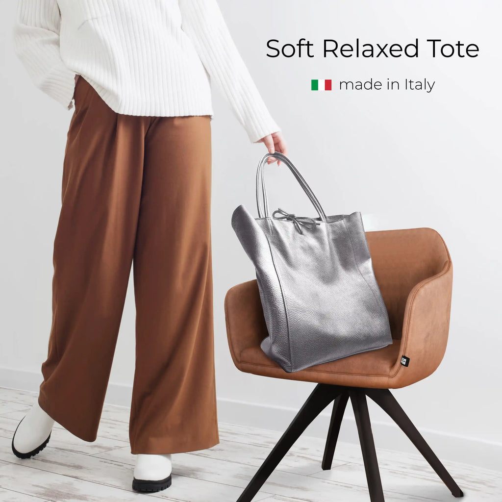 Italian Genuine Metallic Calf Leather Tote Bag 201718
