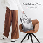 Italian Genuine Metallic Calf Leather Tote Bag 201718