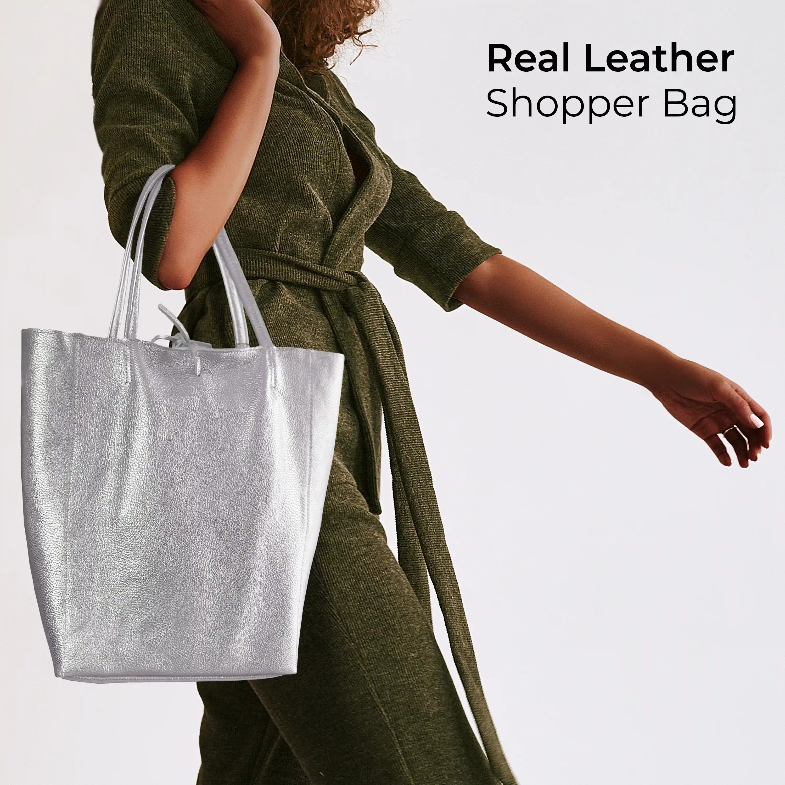 Italian Genuine Metallic Calf Leather Tote Bag 201718