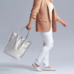 Italian Genuine Metallic Calf Leather Tote Bag 201718