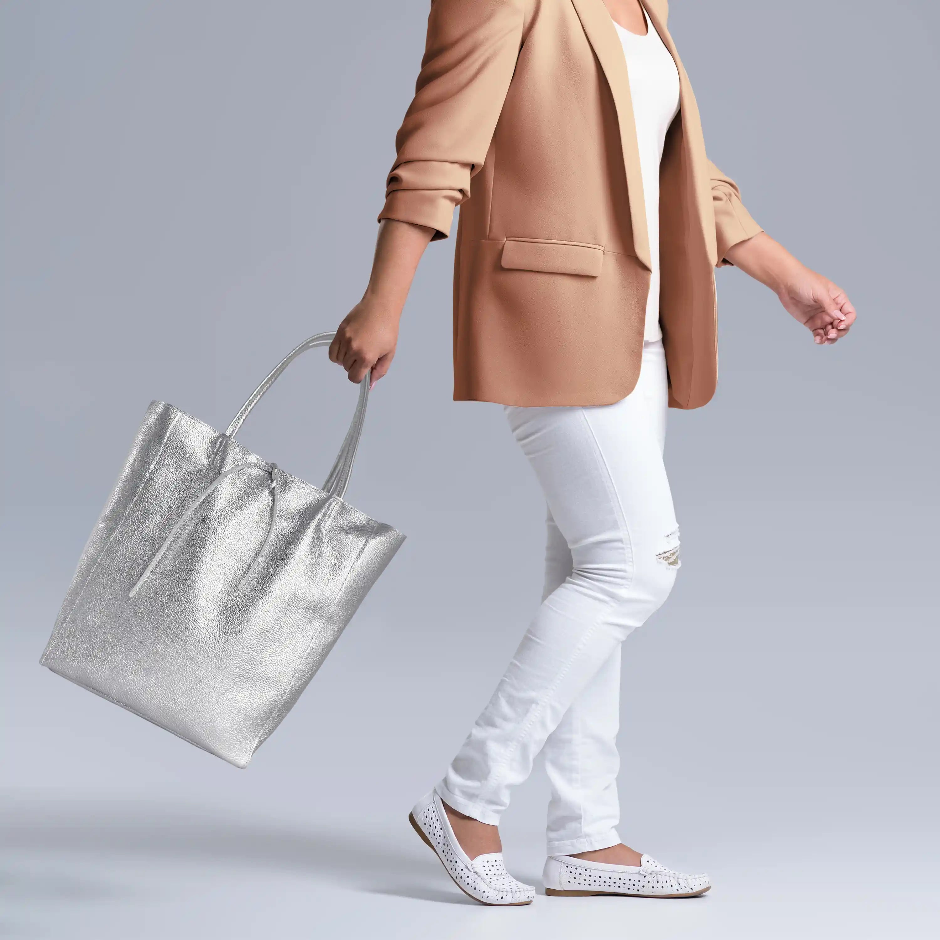 Italian Genuine Metallic Calf Leather Tote Bag 201718