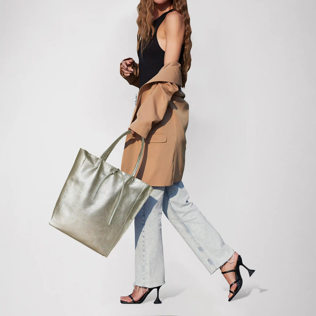 Italian Genuine Metallic Calf Leather Tote Bag 201718