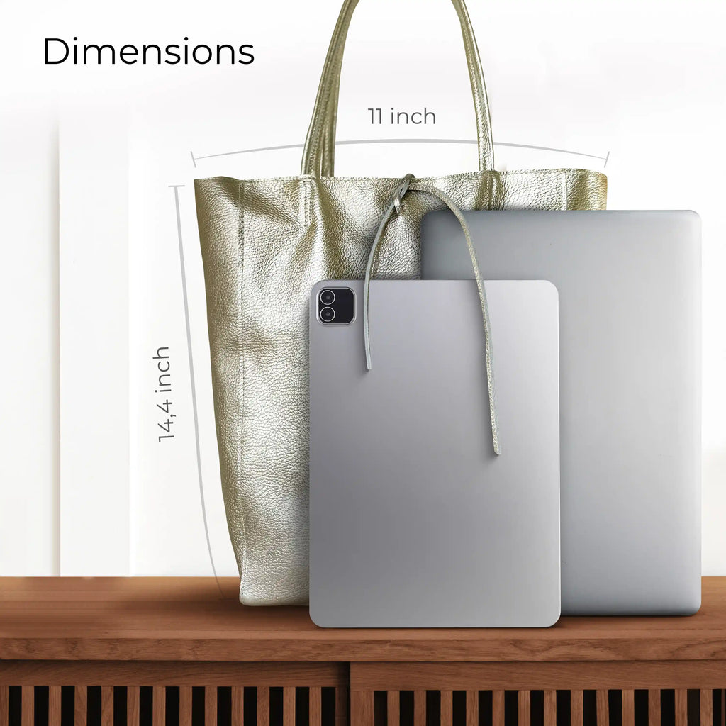 Italian Genuine Metallic Calf Leather Tote Bag 201718