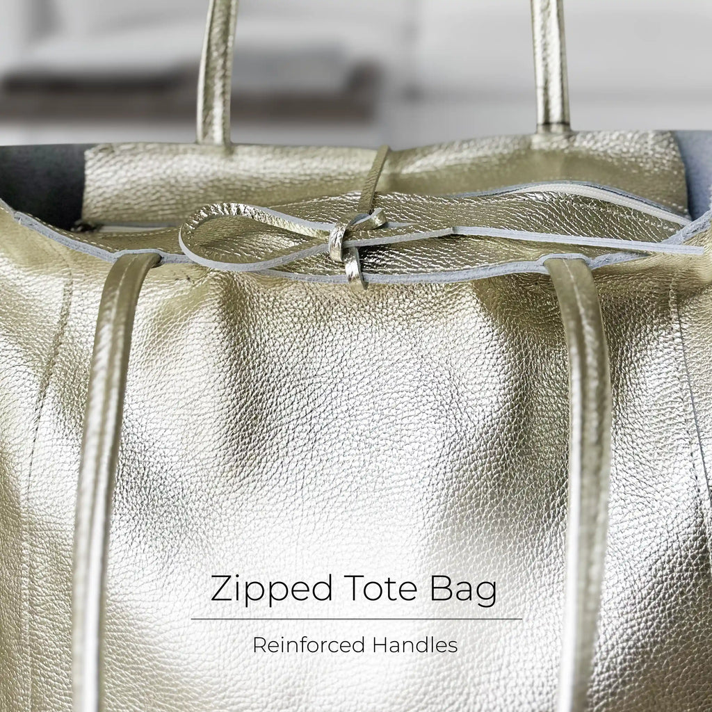Italian Genuine Metallic Calf Leather Tote Bag 201718