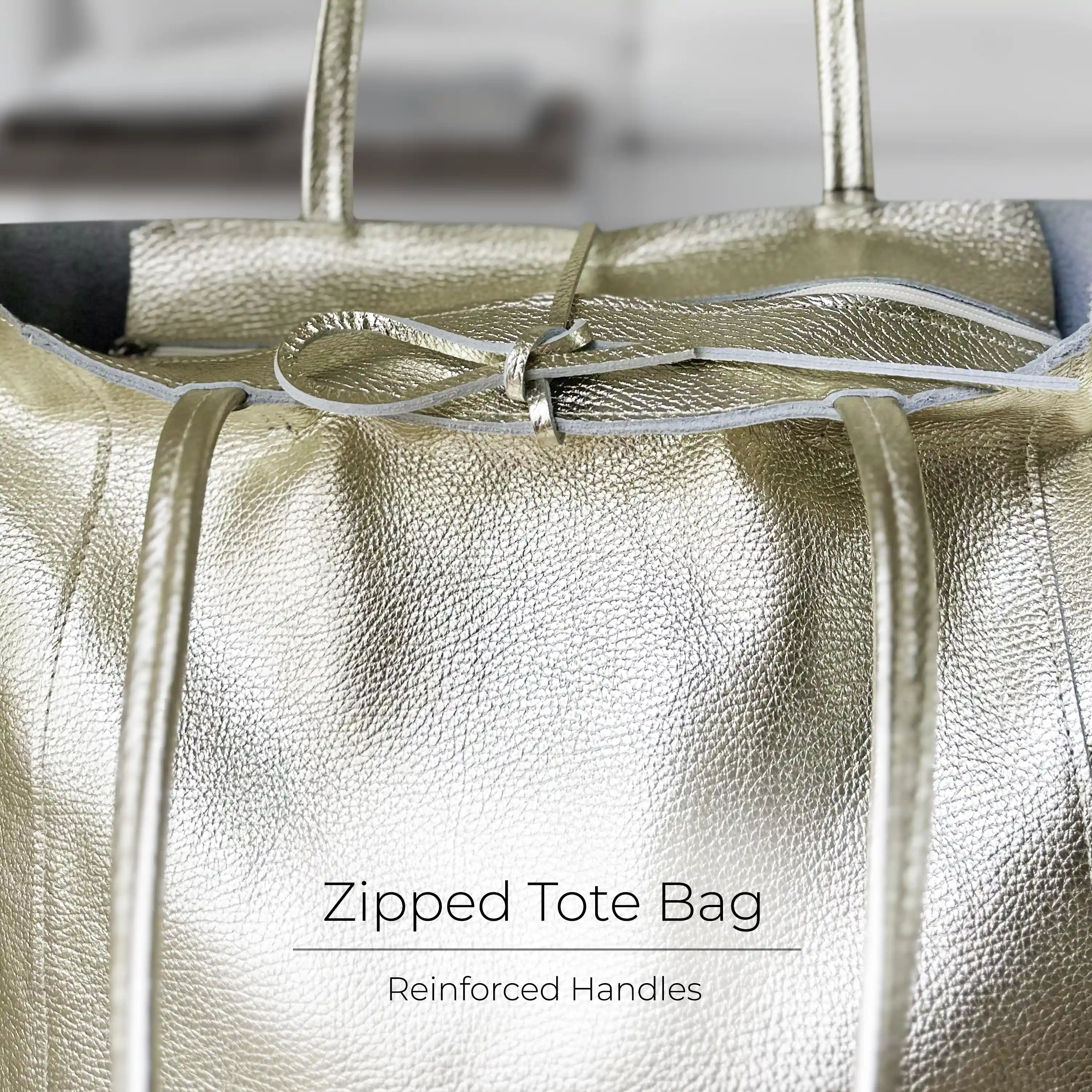 Italian Genuine Metallic Calf Leather Tote Bag 201718