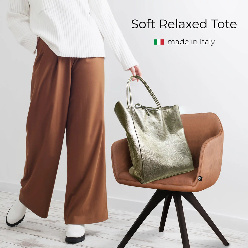 Italian Genuine Metallic Calf Leather Tote Bag 201718