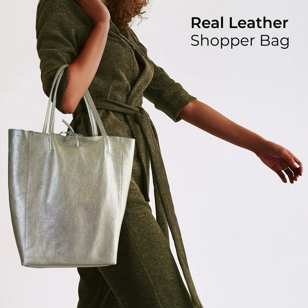Italian Genuine Metallic Calf Leather Tote Bag 201718