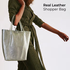 Italian Genuine Metallic Calf Leather Tote Bag 201718