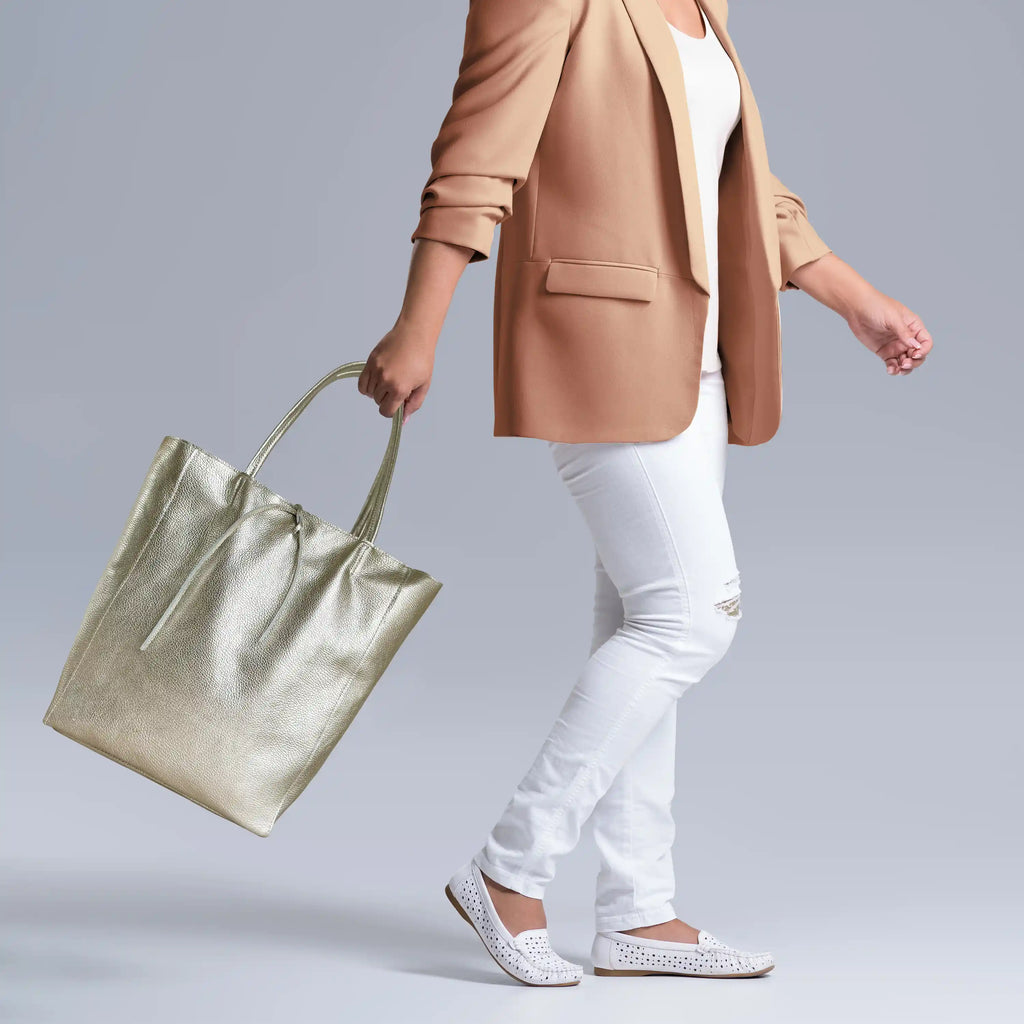 Italian Genuine Metallic Calf Leather Tote Bag 201718