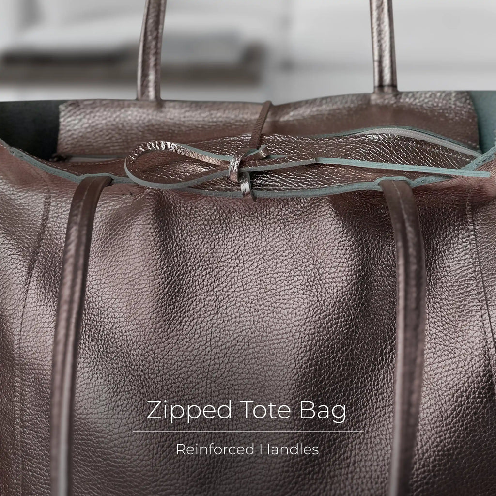 Italian Genuine Metallic Calf Leather Tote Bag 201718