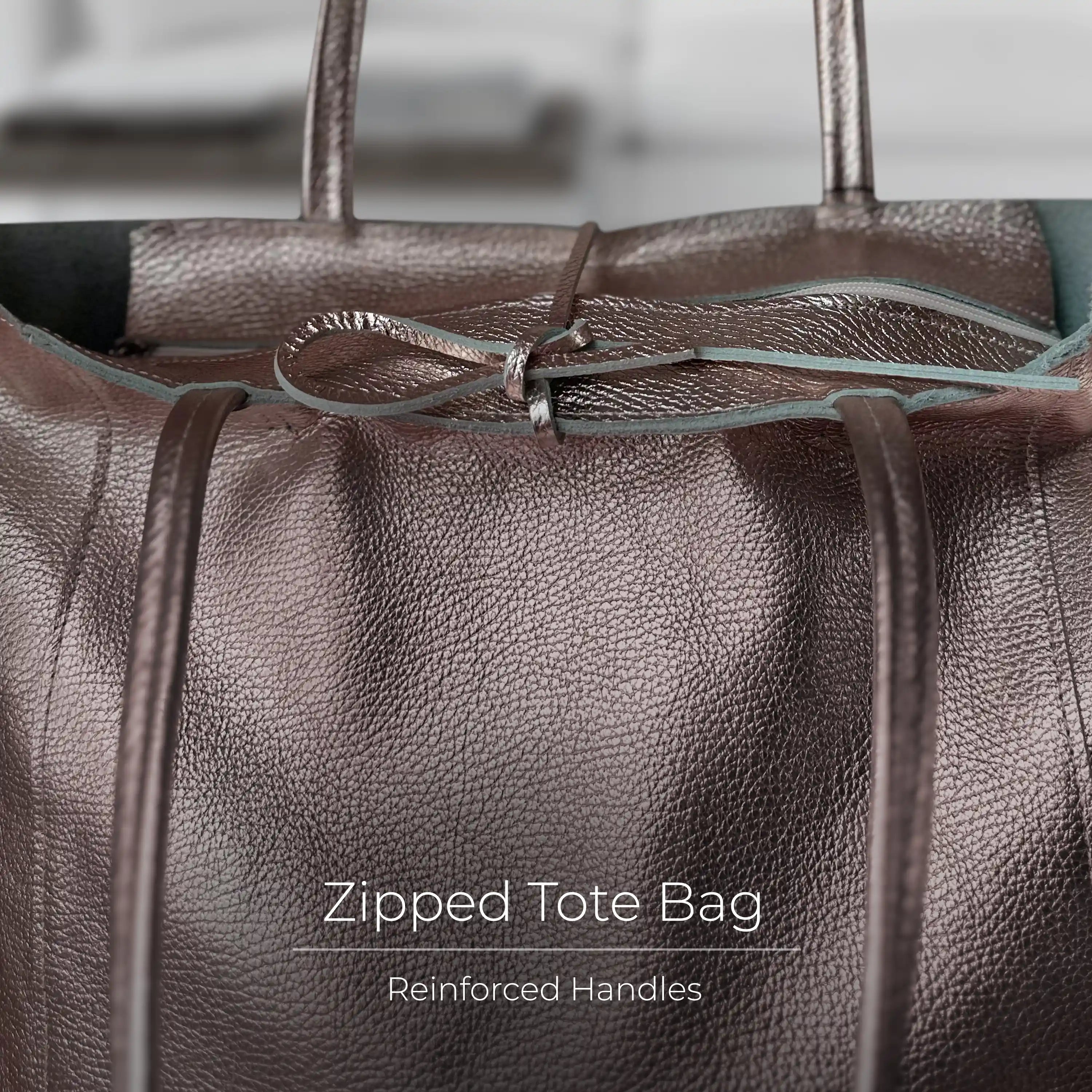 Italian Genuine Metallic Calf Leather Tote Bag 201718