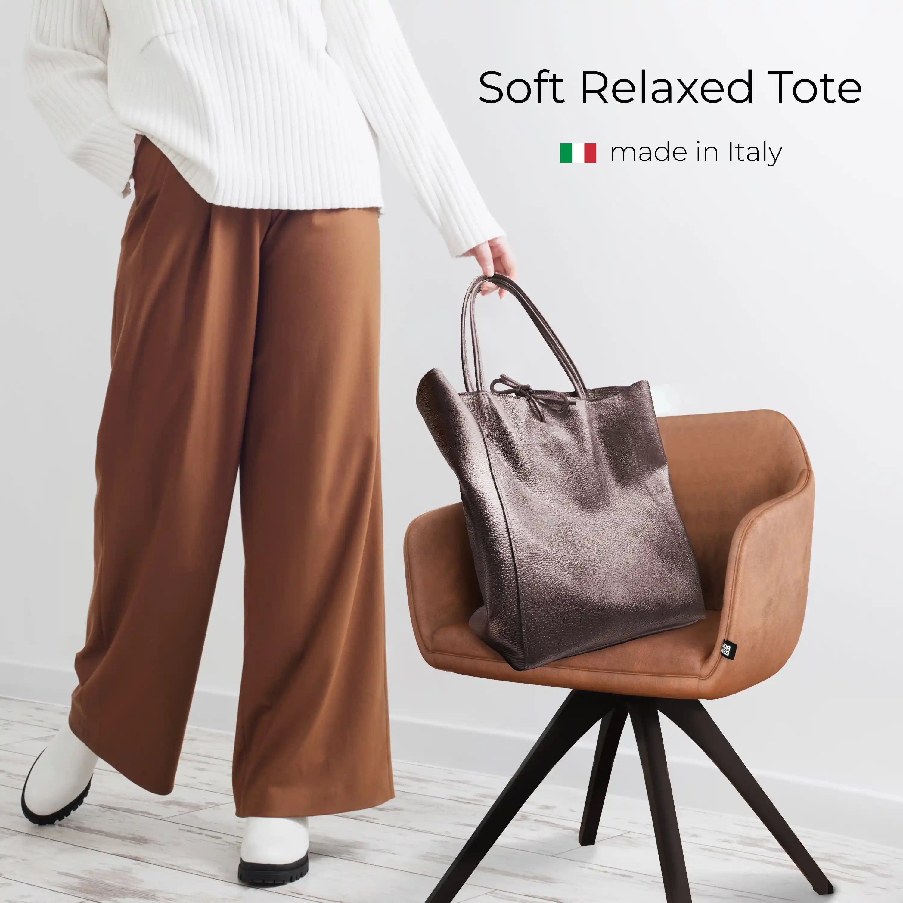 Italian Genuine Metallic Calf Leather Tote Bag 201718