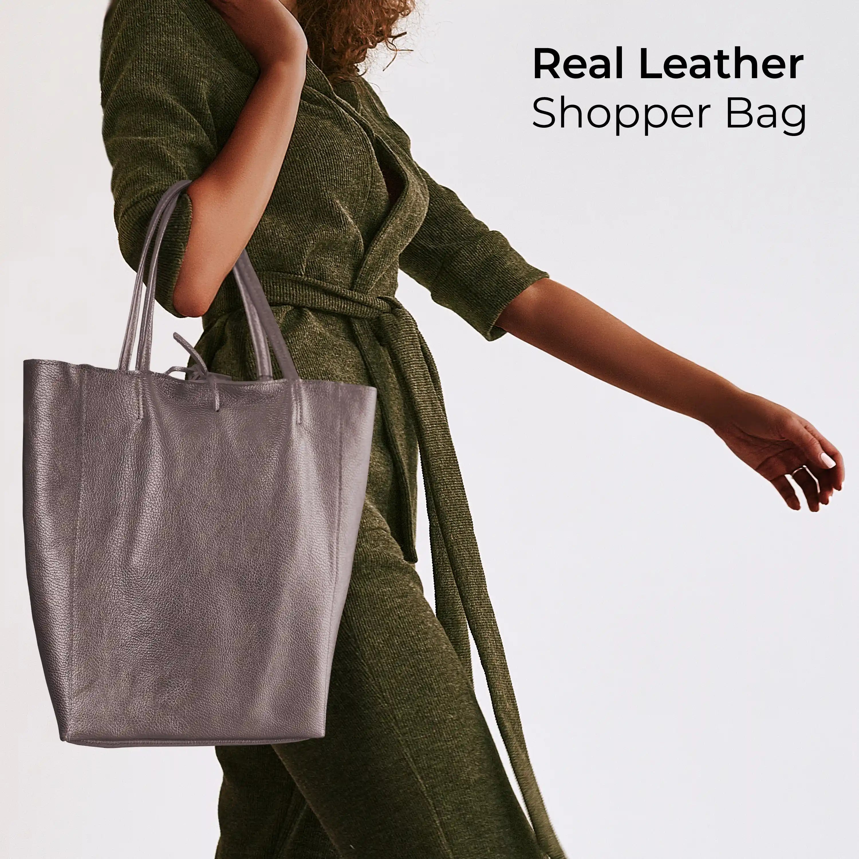 Italian Genuine Metallic Calf Leather Tote Bag 201718