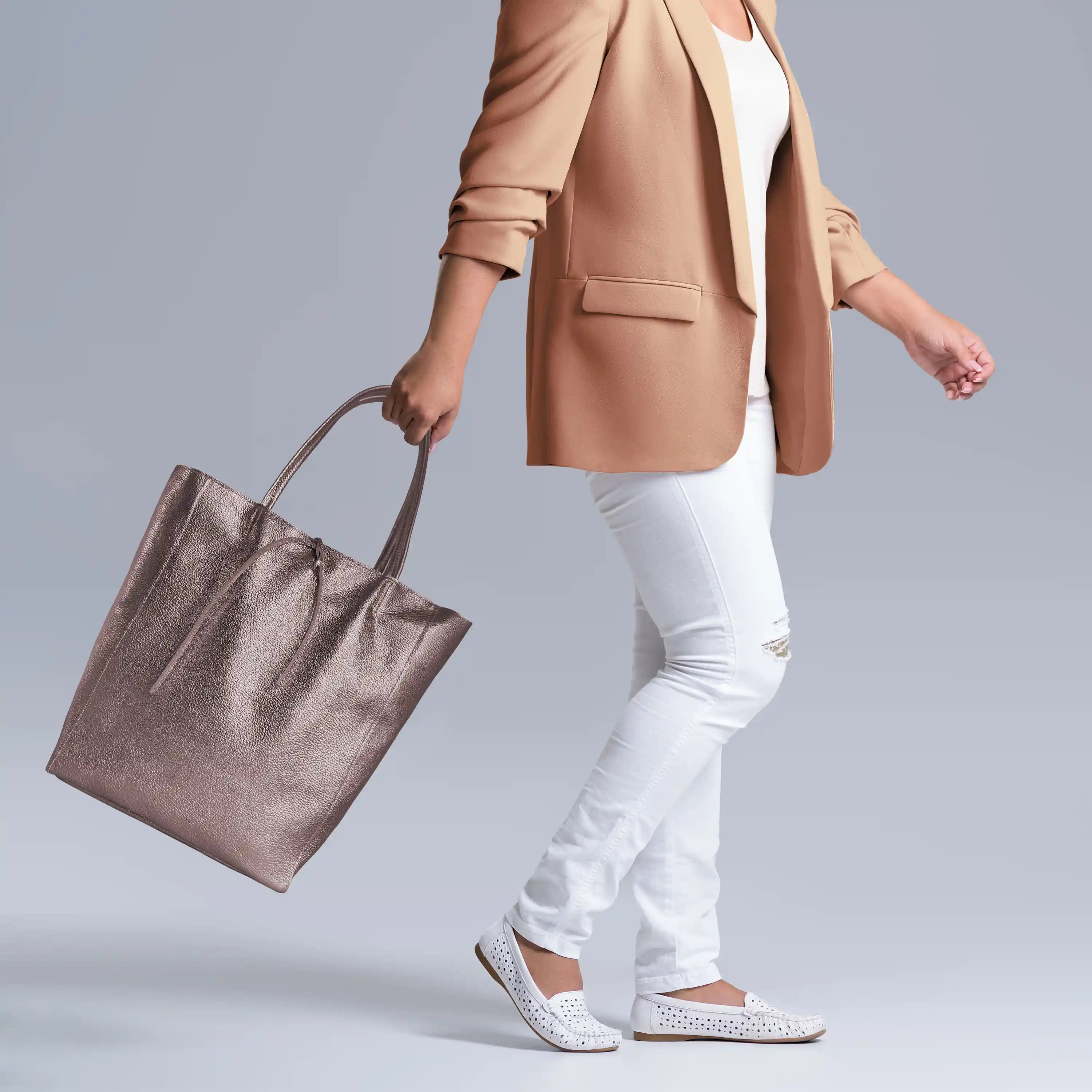 Italian Genuine Metallic Calf Leather Tote Bag 201718