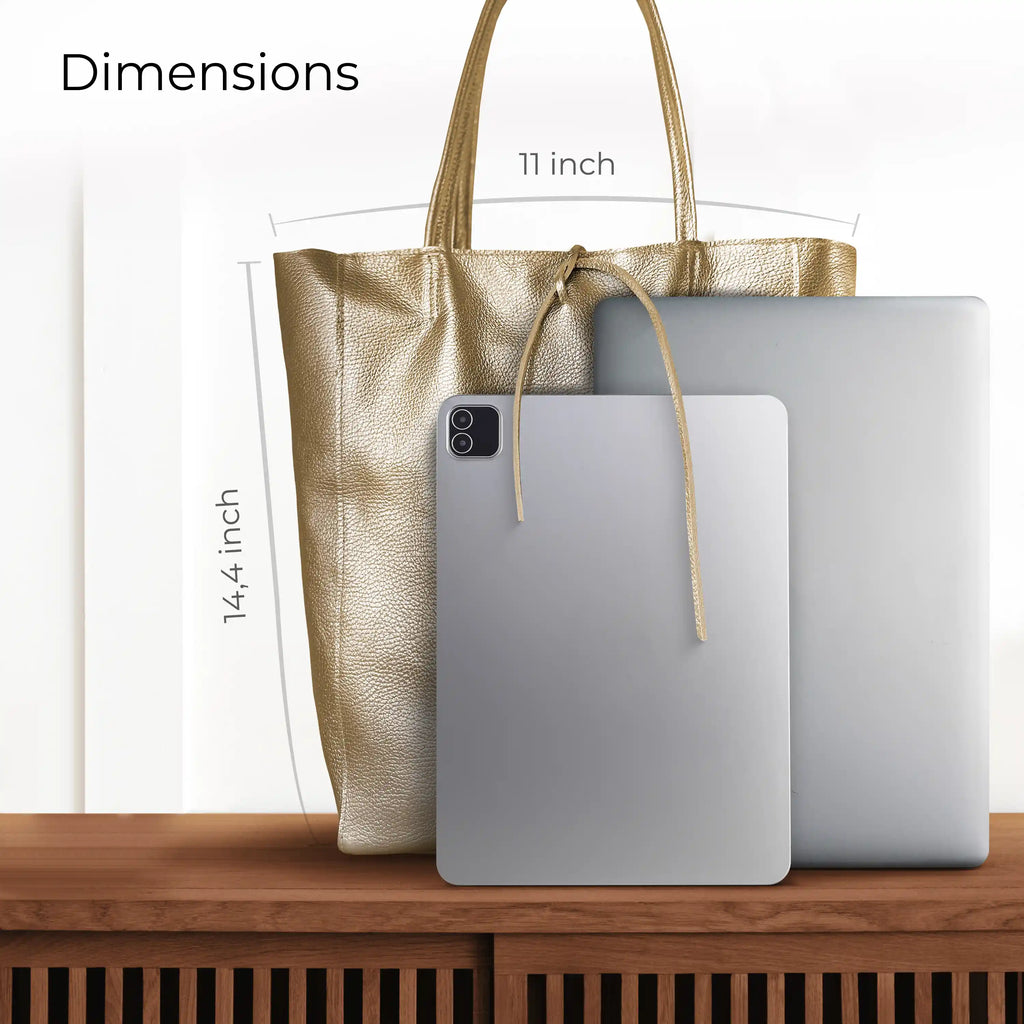 Italian Genuine Metallic Calf Leather Tote Bag 201718