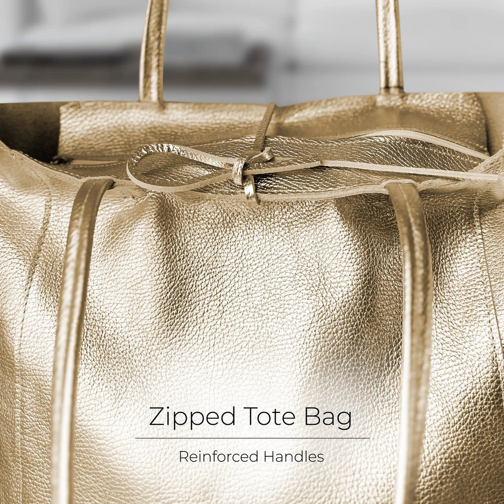 Italian Genuine Metallic Calf Leather Tote Bag 201718
