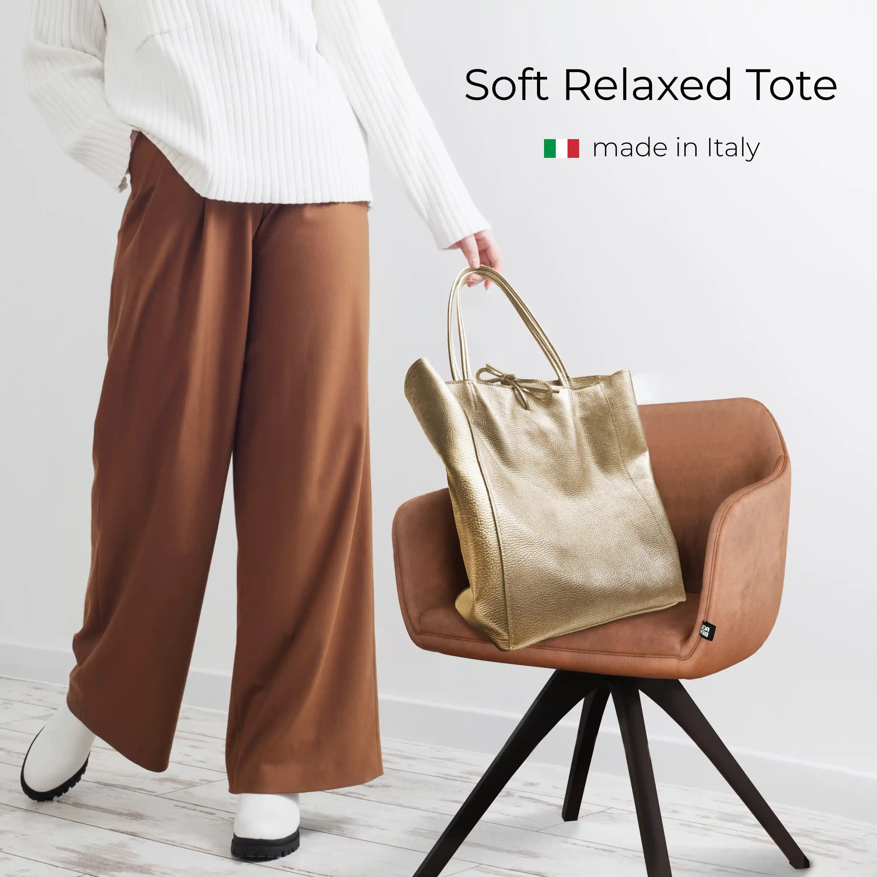 Italian Genuine Metallic Calf Leather Tote Bag 201718
