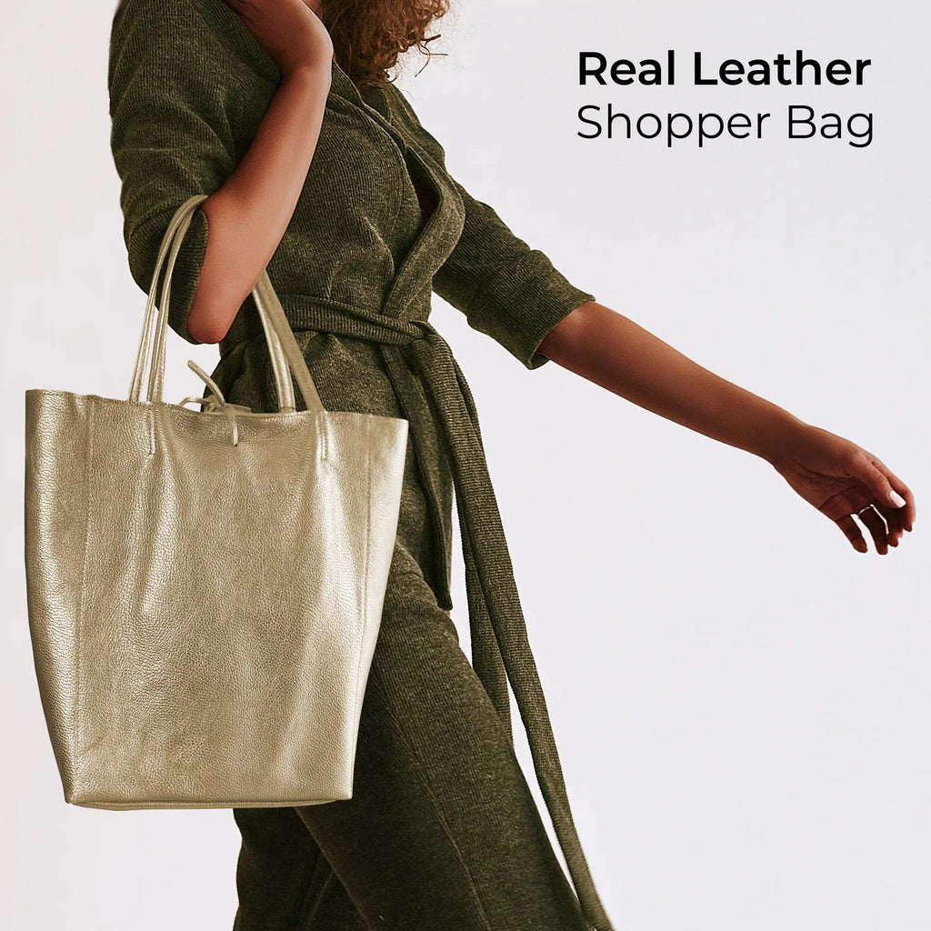 Italian Genuine Metallic Calf Leather Tote Bag 201718