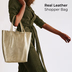 Italian Genuine Metallic Calf Leather Tote Bag 201718