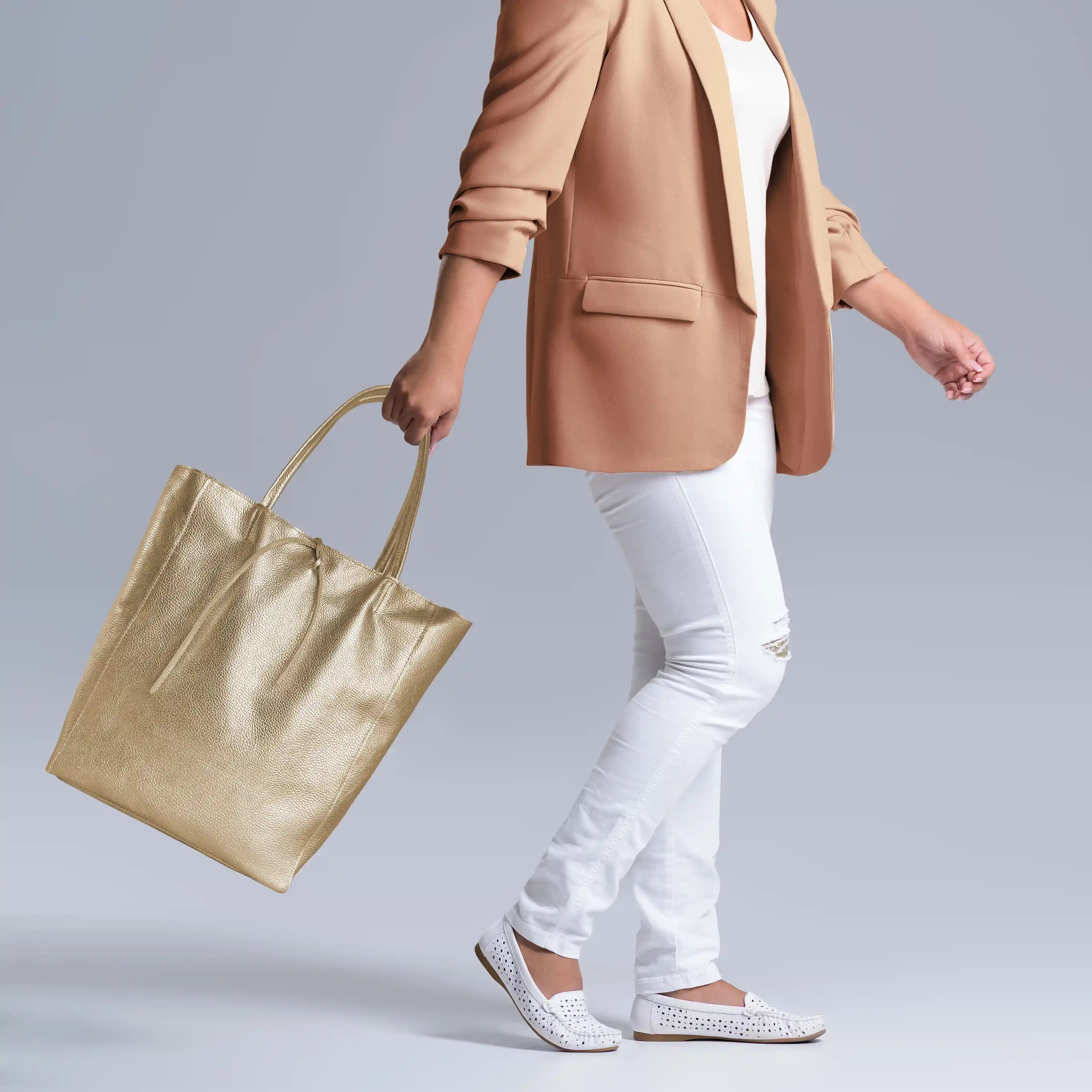 Italian Genuine Metallic Calf Leather Tote Bag 201718