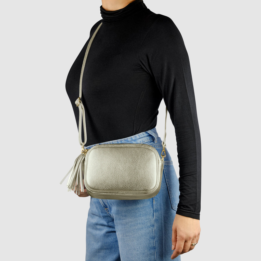 Italian Genuine Metallic Calf Leather Crossbody Bag 231302