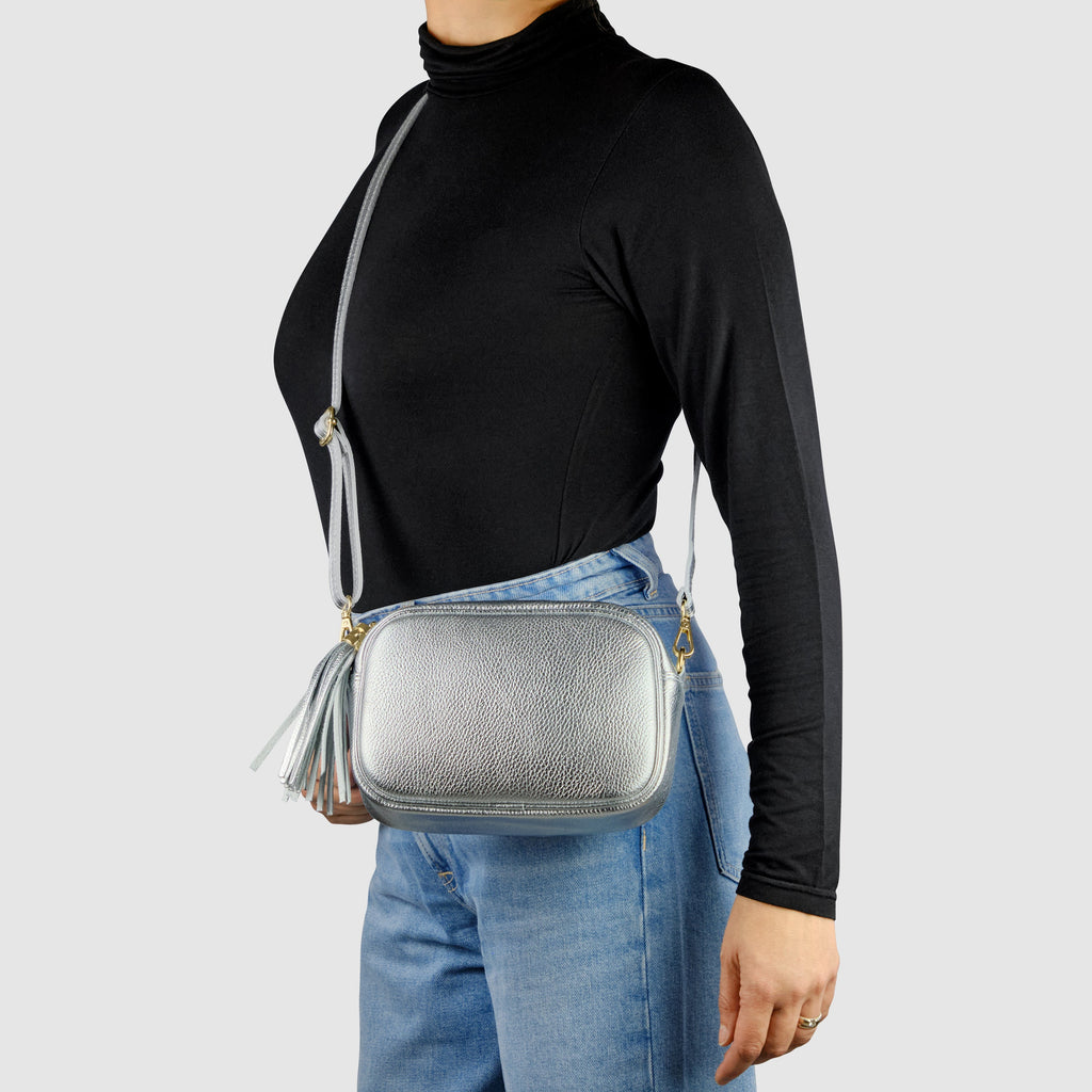 Italian Genuine Metallic Calf Leather Crossbody Bag 231302