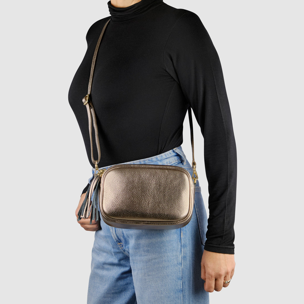 Italian Genuine Metallic Calf Leather Crossbody Bag 231302