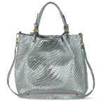 Italian Genuine Basketweave-Embossed Metallic Suede Top-Handle Bag | Imperia