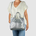 Italian Genuine Basketweave-Embossed Metallic Suede Top-Handle Bag | Imperia