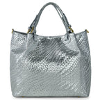 Italian Genuine Basketweave-Embossed Metallic Suede Top-Handle Bag | Imperia