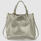 Italian Genuine Basketweave-Embossed Metallic Suede Top-Handle Bag | Imperia