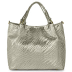 Italian Genuine Basketweave-Embossed Metallic Suede Top-Handle Bag | Imperia